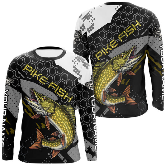 Maxcorners Custom Pike Long Sleeve Fishing Shirts For Men, Design Pike Fishing Jerseys LM0402