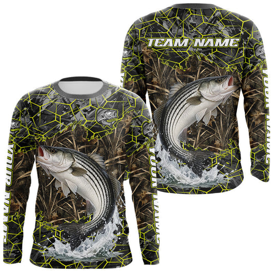 Maxcorners Striped Bass Custom Long Sleeve Fishing Shirts, Camouflage Striper Fishing Jerseys LM0503