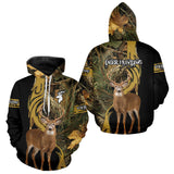 Maxcorners Deer Hunting 3D Black Camo Forest Custom Name All Over Print Shirt, Deer Hunting Gifts LM1610