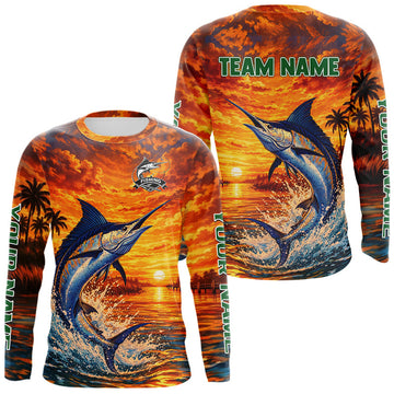 Maxcorners Personalized Marlin Fish Fishing Shirt Long Sleeve – Sunset Ocean Design