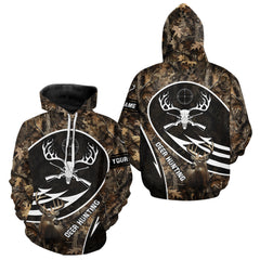 Maxcorners Skull Deer Hunting Hoodie and Sweatshirt – Brown Camo Gear with Custom Name for Hunters