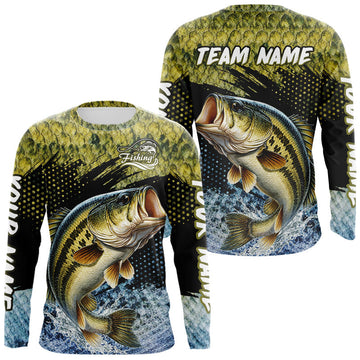 Maxcorners Largemouth Bass Fishing Green Camo Bass Jersey Customize Bass Fishing Shirts Long Sleeve LM1203