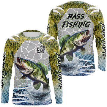 Maxcorners Beautiful Bass Fishing Shirts Long Sleeve Customize Name Fishing Personalized Gift LM1501