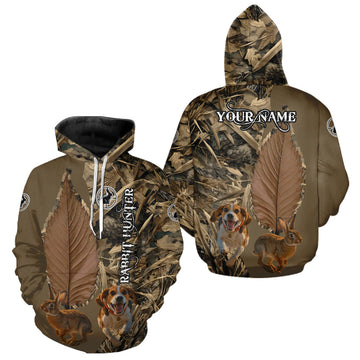 Maxcorners Custom Brown Camo 3D All Over Printed Rabbit Hunting Shirt With Beagle Dog, Hunting Gift LM1610