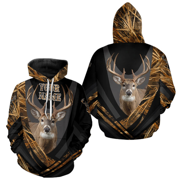 Maxcorners Deer Hunting Shirt Black Camo Brown 3D Custom Name, Season Deer Hunting, Deer Hunting Gift LM1809