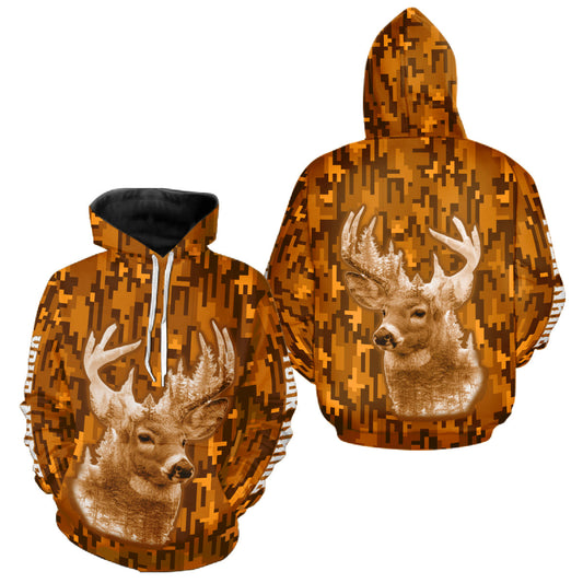 Maxcorners Deer hunting Custom Name Full Printing Orange Camo, Personalized hunting Shirt for Men LM1812