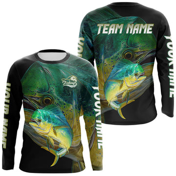 Maxcorners Mahi Mahi (Dorado) Fishing Customize Name Fishing Shirts Long Sleeve For Men LM1903