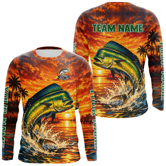 Maxcorners Personalized Mahi Mahi Dolphin Fish Fishing Shirt Long Sleeve – Sunset Ocean Design LM2901