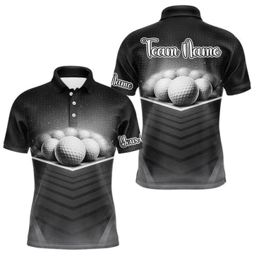 Maxcorners Black Golf Polos Shirts For Mens Custom Golf Ball Clubs, Best Golf Gift Custom Name For Team Name LM2603