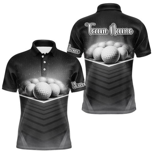 Maxcorners Black Golf Polos Shirts For Mens Custom Golf Ball Clubs, Best Golf Gift Custom Name For Team Name LM2603