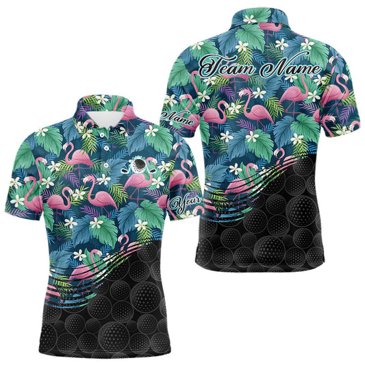 Maxcorners Flamingo Mens Golf Ball Polo Shirts, Colorful Tropical Flamingo Pattern, Tropical Golf Shirt LM0404