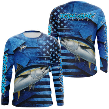 Maxcorners Tuna Fishing Shirts Long Sleeve With American Flag, Personalized Tuna Fishing Gift For Father Days LM0404