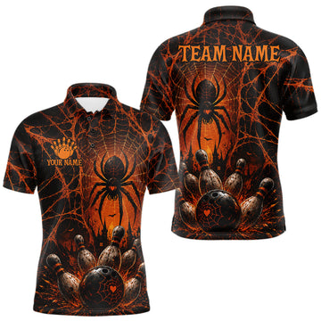 Maxcorners Orange And Black Spider Custom Halloween Bowling Team Shirts For Men, Bowling Gifts