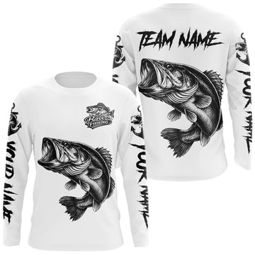 Maxcorners White Bass Fishing Tattoo Custom Fishing Shirts, Bass Fishing Shirts Long Sleeve LM0503