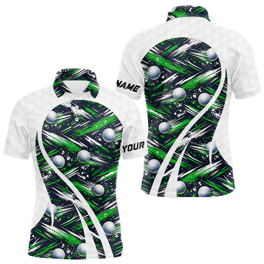 Maxcorners Mens Golf Polo Shirts Custom Black And Green Golf Ball Pattern Golf Attire For Mens, Golfer Gifts