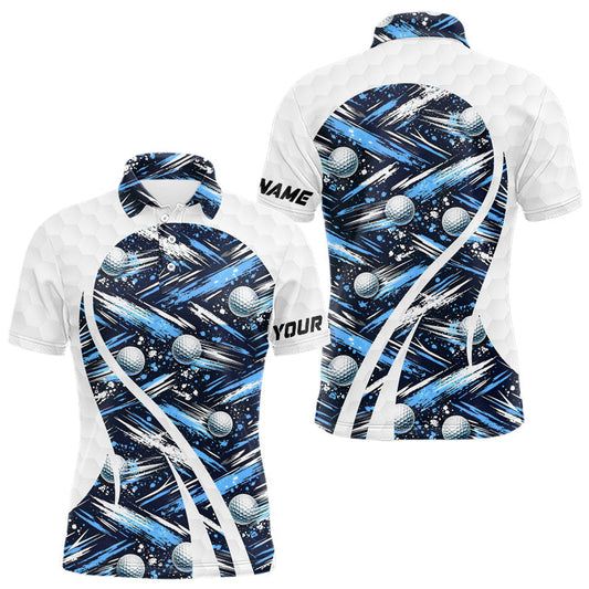 Maxcorners Mens Golf Polo Shirts Custom Black And Blue Golf Ball Pattern Golf Attire For Mens, Golfer Gifts