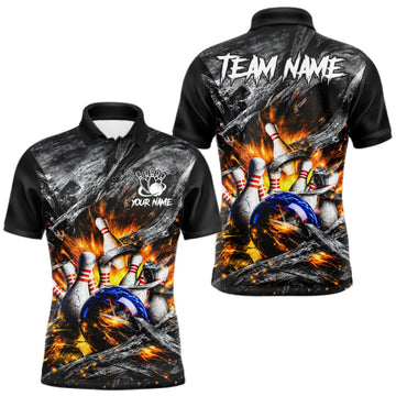 Maxcorners Custom Gray And Orange Flame Bowling Men Jerseys, Bowling League Shirt Bowlers Jerseys LM1910
