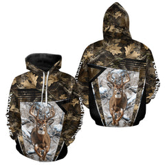 Maxcorners Personalized Whitetail Deer Hunting Camo 3D Print Custom Name Shirts, Hunting Camo Hoodie