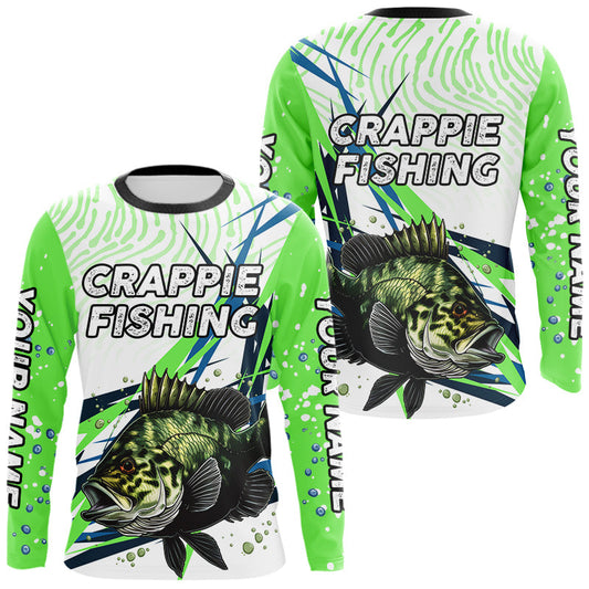 Maxcorners Custom Green Crappie Custom Name Long Sleeve Fishing Jerseys, Tournament Fishing Shirts LM2901