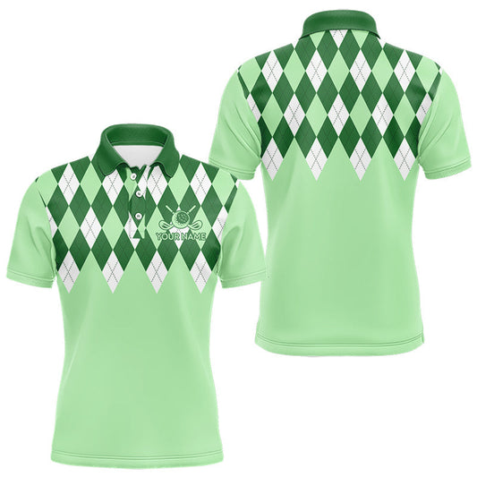 Maxcorners Green Argyle Plaid Pattern Mens Golf Polo Shirt Custom Golf Polo Shirt For Men, Golfing Gifts LM1104