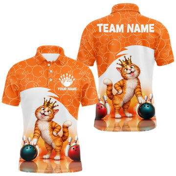 Maxcorners Custom Funny Cat Orange Bowling Jersey For Men Bowling Polo & 1/4 Zip Bowling Team Shirts LM1910