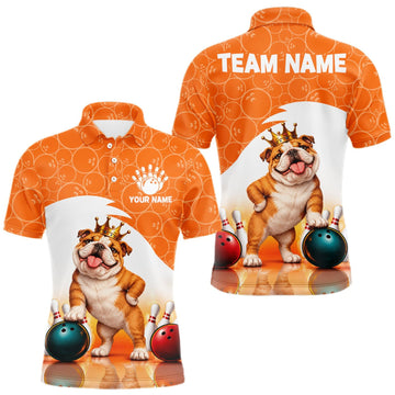 Maxcorners Custom Funny Bull Dog Orange Bowling Jersey For Men Bowling Polo & 1/4 Zip Bowling Team Shirts LM1910