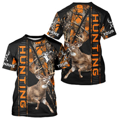 Maxcorners Personalized Whitetail Deer Hunting Orange Camo 3D All Over Printed Hoodie Hunting Shirt LM1112