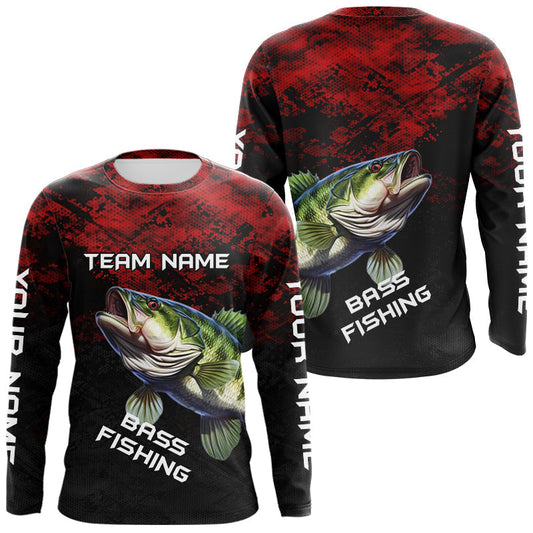 Maxcorners Personalized Largemouth Bass Hooded Fishing Shirts Red Camo Custom Name, Bass Fishing Shirts LM1203
