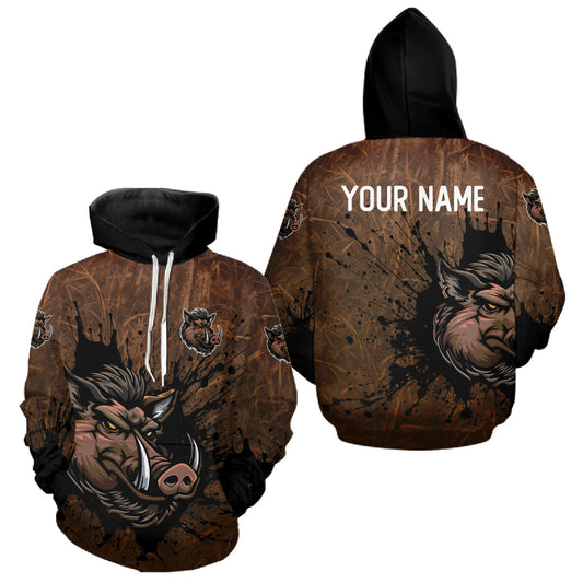 Maxcorners Brown Camo Boar Hunting 3D All Over Printed Shirts, Custom Boar Hunting Outfit, Hunting Gifts LM1610