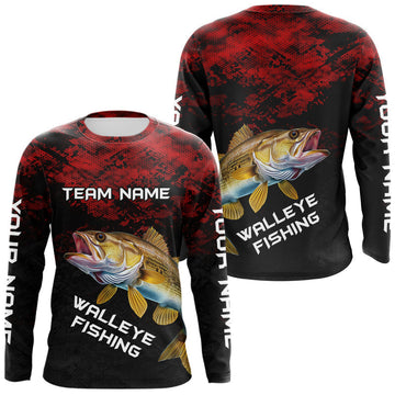 Maxcorners Personalized Walleye Long Sleeve Fishing Shirts Red Camo Custom Name Walleye Fishing Shirts LM1501