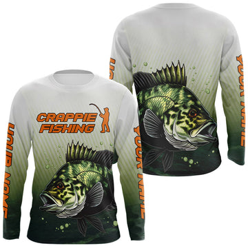 Maxcorners Crappie Fishing Shirts Long Sleeve Custom Fishing Jerseys Green Camo, Fishing Shirts For Men LM1501