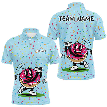 Maxcorners Funny Pink Donut Golf Polo Shirts For Mens, Golf Polo Shirts Custom Donut Pattern, Funny Golf Shirts LM1104
