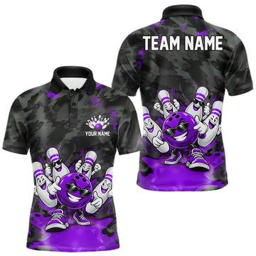 Maxcorners Custom Funny Bowling Shirts For Men Bowling Team Jersey Polo & Quarter Zip Bowling League|Purple LM0410