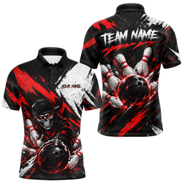Maxcorners Black And Red Custom Skull Mens Bowling Shirt Team Outfit For Bowlers LM1910