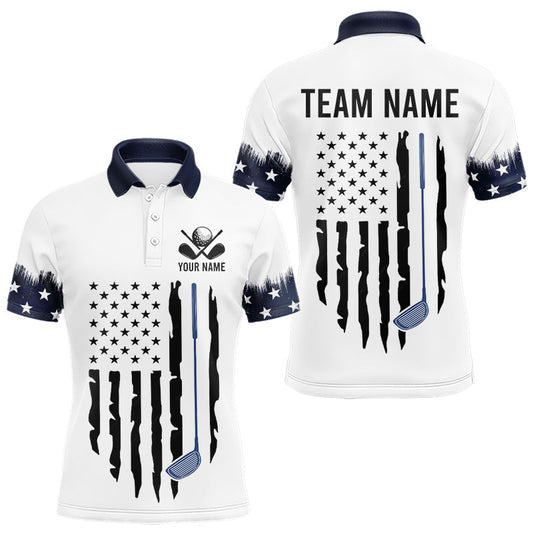 Maxcorners USA Flag Pattern Mens Golf Polo Shirt, Patriotic American Golf Shirt, 4Th Of July Golf Outfit