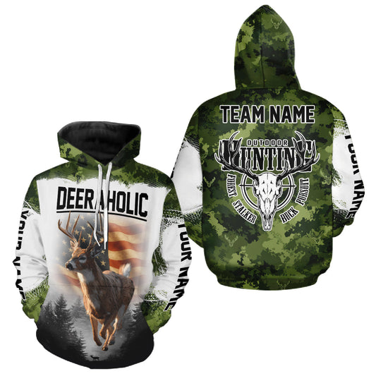 Maxcorners Green Camouflage Deer Hunting Shirts with American Flag – Custom Name, Gift for Hunters LM2608
