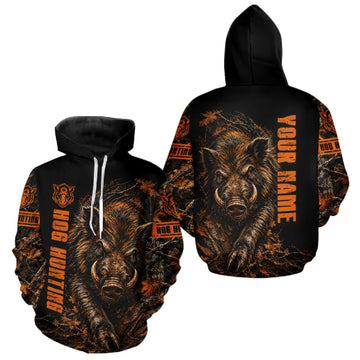 Maxcorners Hog Hunting Orange Camo Custom Name 3D All Over Print Shirts Personalized Hog Wild Boar Hunting Gifts LM2709