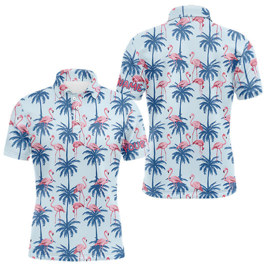 Maxcorners Flamingo Tropical Palm Tree Mens Polo Shirt, Custom Matching Polo Team, Golf Gifts For Men
