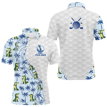 Maxcorners Funny Alligator Palm Tree Mens Golf Polo Shirt Custom Name Golf Top Funny Golf Gifts