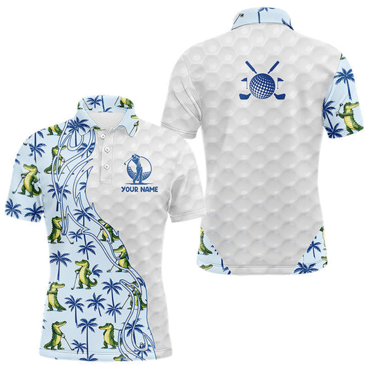 Maxcorners Funny Alligator Palm Tree Mens Golf Polo Shirt Custom Name Golf Top Funny Golf Gifts