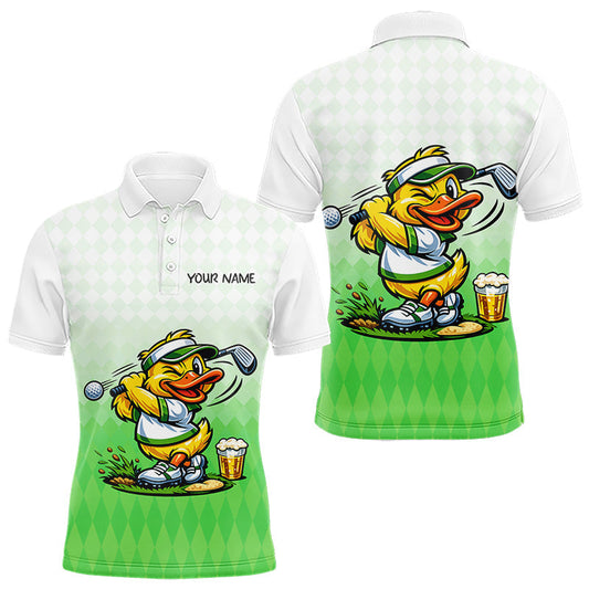 Maxcorners Funny Duck Golf Polo Shirt For Men, Cute Duck With Beer Print Shirt, Sporty Animal Golf Gift|Green LM1904