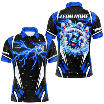 Maxcorners Blue Thunder Lightning Custom Christmas Bowling Shirts For Men, Frozen Bowling Team Outfit Shirt