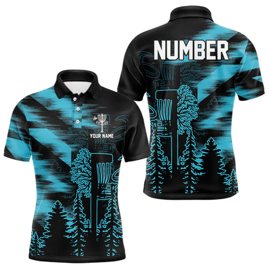 Maxcorners Mens Disc Golf Polo Shirt Custom Name Blue Disc Golf Basket, Personalized Disc Golf Shirts LM1904