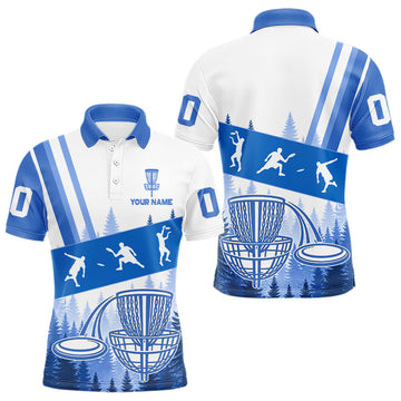 Maxcorners Mens Disc Golf Polo Shirts Blue Camo Custom Name Disc Golf Team Shirts, Disc Golf Gifts LM1904