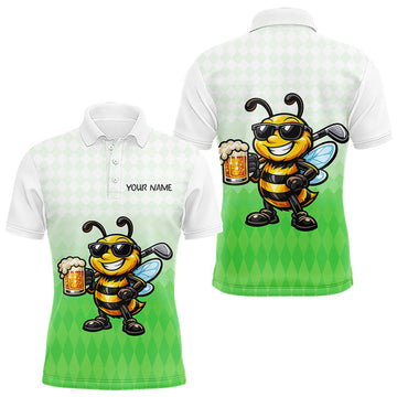 Maxcorners Funny Bee Golf Polo Shirt For Men, Cute Bee With Beer Print Shirts, Sporty Animal Golf Gift LM2704