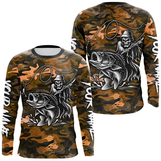 Maxcorners Reaper Fishing Largemouth Bass Long Sleeve Fishing Shirts Orange Camo, Camo Fishing Shirt LM2901