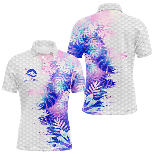 Maxcorners Mens Golf Polo Shirts Custom Hologram Tropical Leaves Golf Shirts, Mens Golf Tops LM2603
