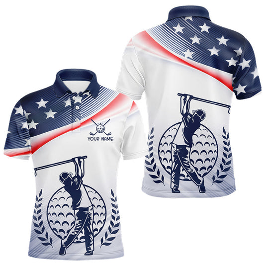 Maxcorners American Flag White Men Golf Polo Shirts Custom Patriotic Mens Golf Top, Golf Gifts LM2603
