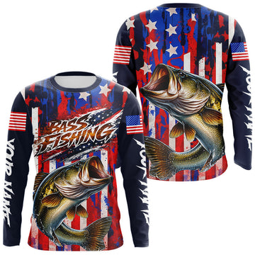 Maxcorners American Flag Bass Fishing Shirts Long Sleeve, Bass Fishing Tournament Shirts, Bass Fishing Shirts LM0503
