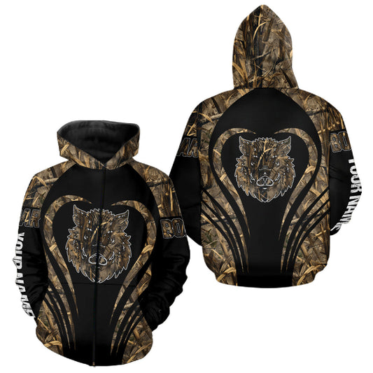 Maxcorners Boar Tattoo Hunting Shirt Custom Name 3D All Over Printed Shirt, Personalized Boar Shirt for Hunter LM0910